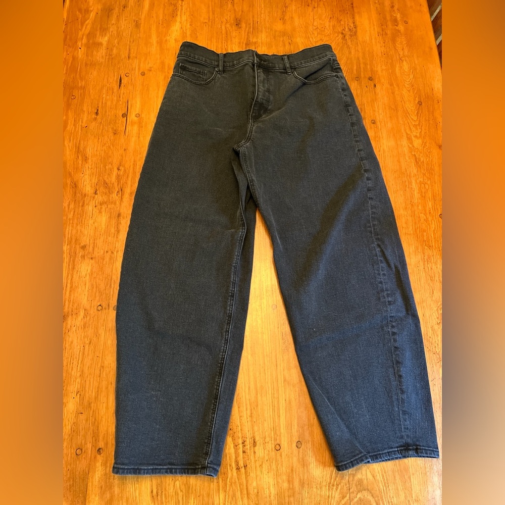 LOFT High Rise Barrel Leg Jeans in Washed Black
